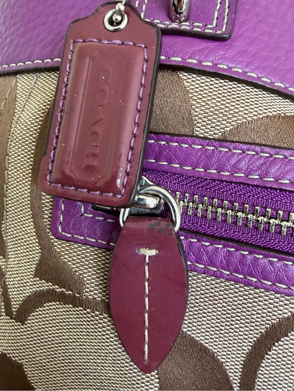 Coach Penelope Signature Shopper 14422 Khaki Berry Shoulder Tote - Picture 7 of 16